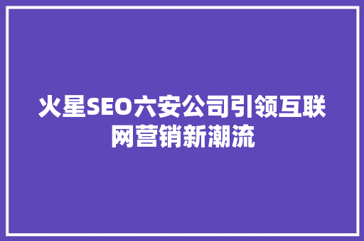 火星SEO六安公司引领互联网营销新潮流