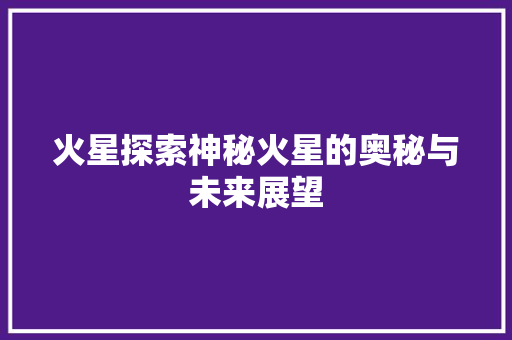 火星探索神秘火星的奥秘与未来展望