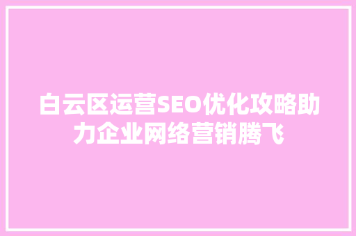 白云区运营SEO优化攻略助力企业网络营销腾飞  第1张