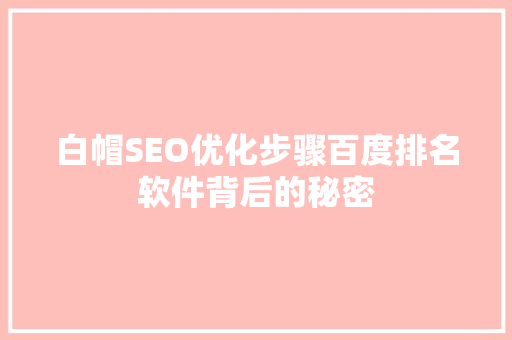 白帽SEO优化步骤百度排名软件背后的秘密