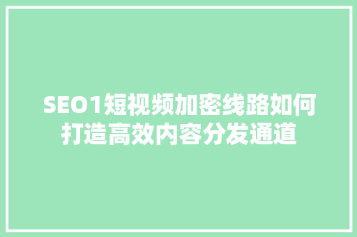 SEO1短视频加密线路如何打造高效内容分发通道