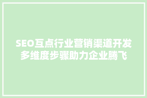 SEO互点行业营销渠道开发多维度步骤助力企业腾飞