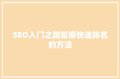SEO入门之路留痕快速排名的方法