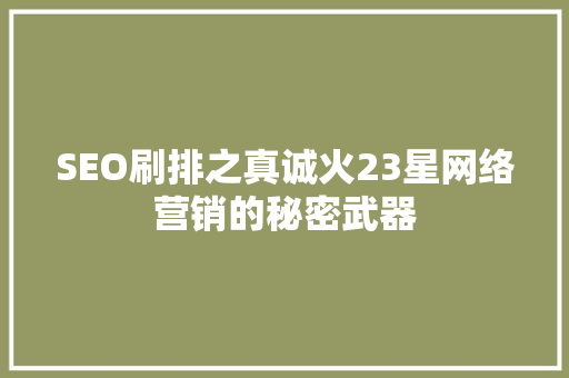 SEO刷排之真诚火23星网络营销的秘密武器