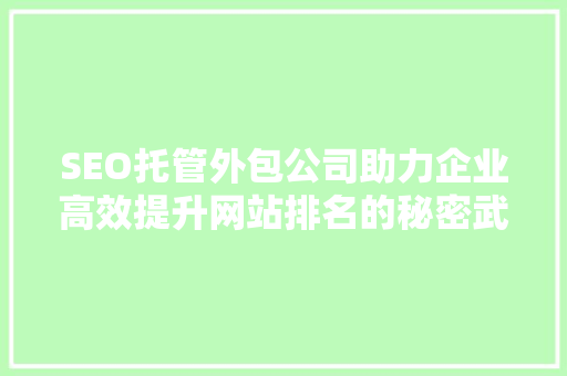 SEO托管外包公司助力企业高效提升网站排名的秘密武器