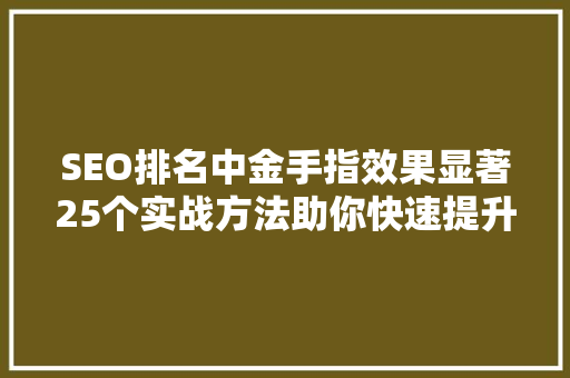 SEO排名中金手指效果显著25个实战方法助你快速提升网站排名
