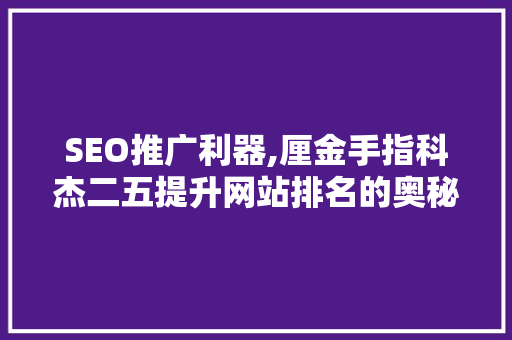 SEO推广利器,厘金手指科杰二五提升网站排名的奥秘
