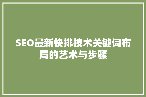 SEO最新快排技术关键词布局的艺术与步骤