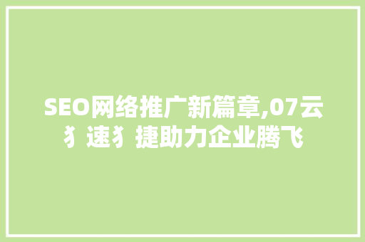 SEO网络推广新篇章,07云犭速犭捷助力企业腾飞