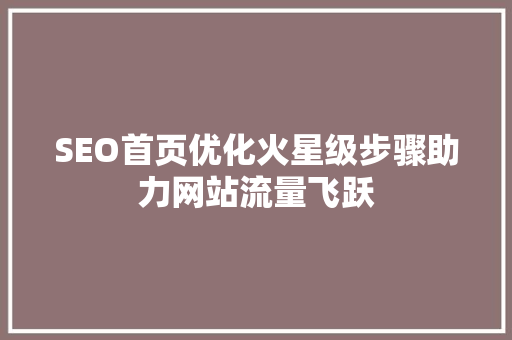 SEO首页优化火星级步骤助力网站流量飞跃
