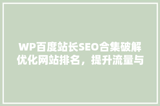 WP百度站长SEO合集破解优化网站排名，提升流量与转化