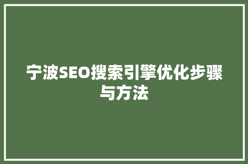 宁波SEO搜索引擎优化步骤与方法