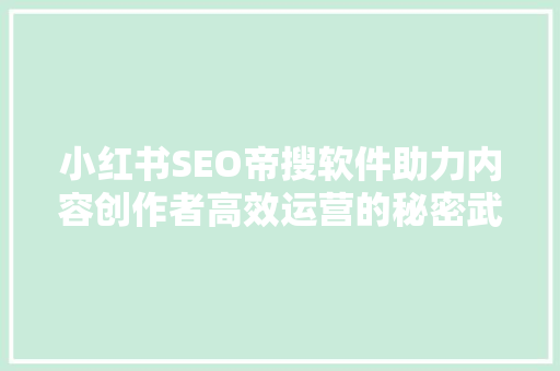 小红书SEO帝搜软件助力内容创作者高效运营的秘密武器