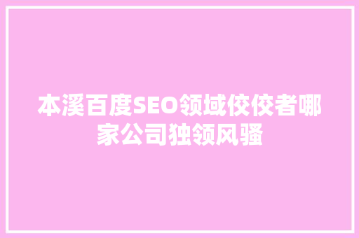 本溪百度SEO领域佼佼者哪家公司独领风骚