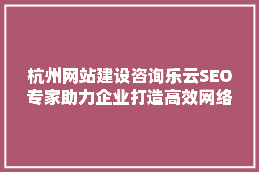 杭州网站建设咨询乐云SEO专家助力企业打造高效网络营销步骤