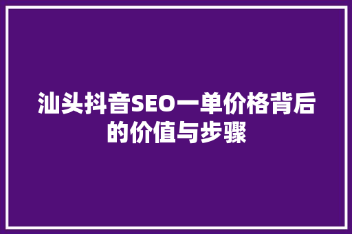 汕头抖音SEO一单价格背后的价值与步骤