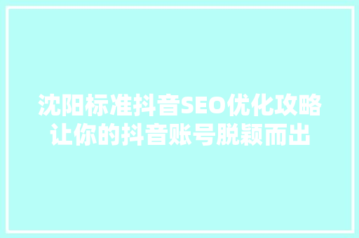 沈阳标准抖音SEO优化攻略让你的抖音账号脱颖而出