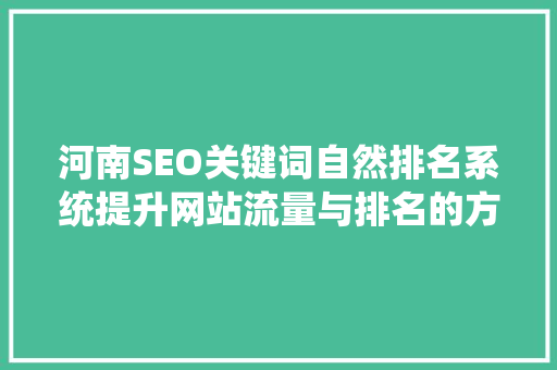 河南SEO关键词自然排名系统提升网站流量与排名的方法