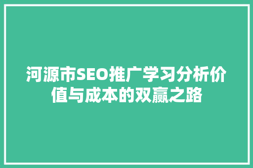 河源市SEO推广学习分析价值与成本的双赢之路