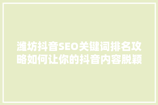 潍坊抖音SEO关键词排名攻略如何让你的抖音内容脱颖而出