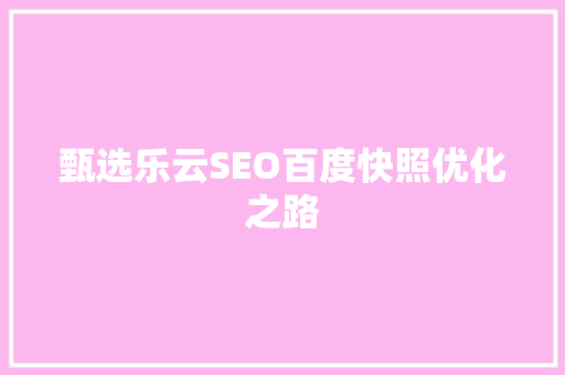 甄选乐云SEO百度快照优化之路