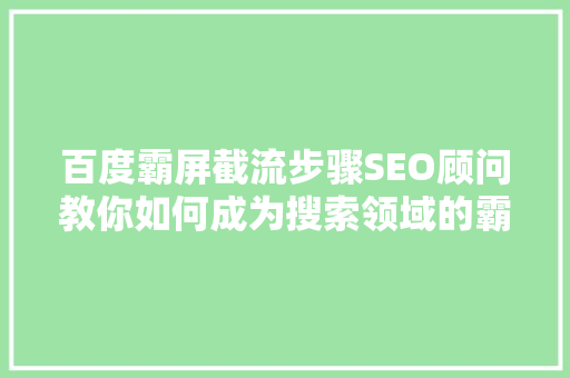 百度霸屏截流步骤SEO顾问教你如何成为搜索领域的霸主