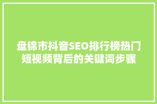 盘锦市抖音SEO排行榜热门短视频背后的关键词步骤