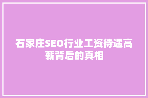 石家庄SEO行业工资待遇高薪背后的真相