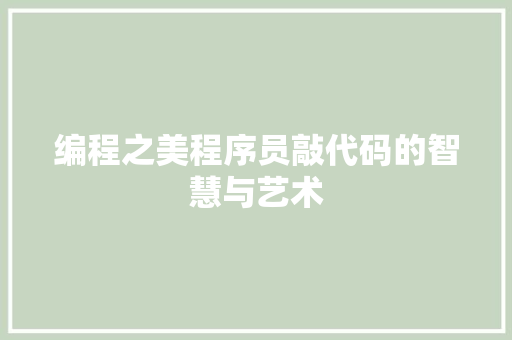 编程之美程序员敲代码的智慧与艺术
