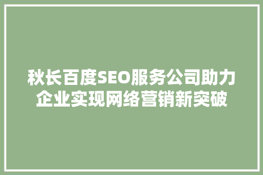秋长百度SEO服务公司助力企业实现网络营销新突破