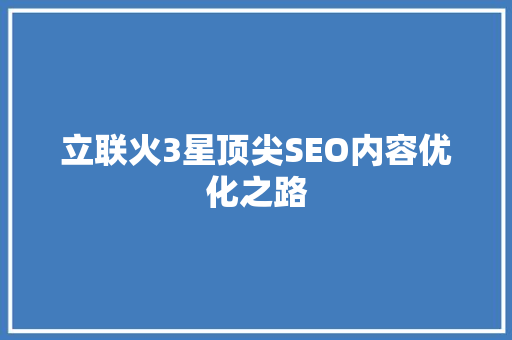 立联火3星顶尖SEO内容优化之路
