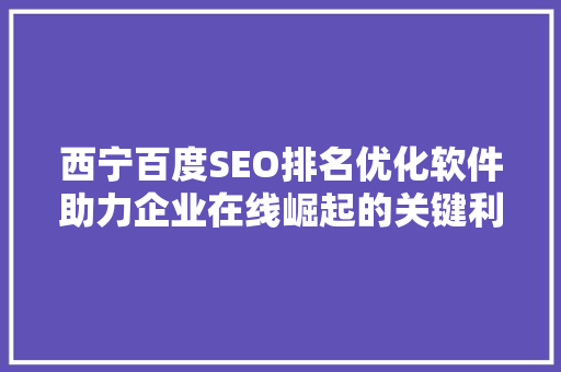 西宁百度SEO排名优化软件助力企业在线崛起的关键利器