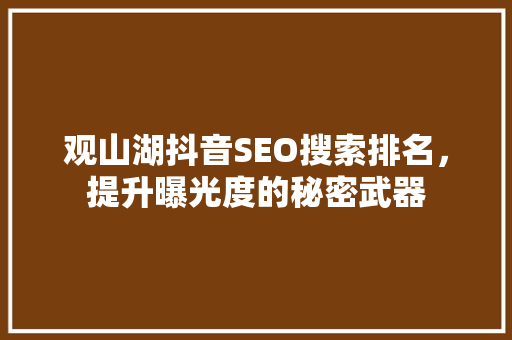 观山湖抖音SEO搜索排名，提升曝光度的秘密武器
