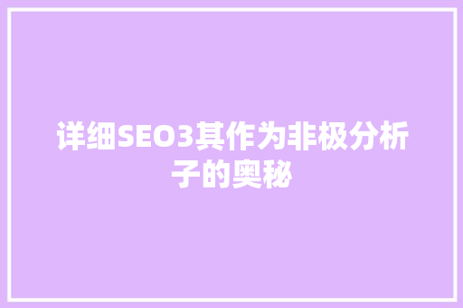 详细SEO3其作为非极分析子的奥秘