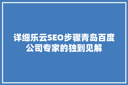 详细乐云SEO步骤青岛百度公司专家的独到见解