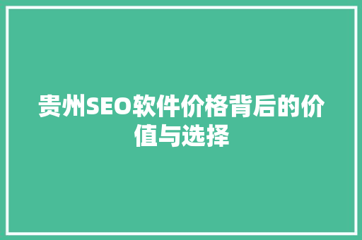 贵州SEO软件价格背后的价值与选择