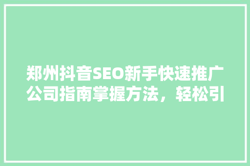 郑州抖音SEO新手快速推广公司指南掌握方法，轻松引爆流量
