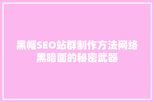 黑帽SEO站群制作方法网络黑暗面的秘密武器
