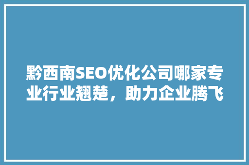 黔西南SEO优化公司哪家专业行业翘楚，助力企业腾飞