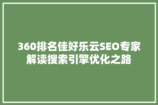 360排名佳好乐云SEO专家解读搜索引擎优化之路