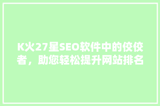 K火27星SEO软件中的佼佼者，助您轻松提升网站排名