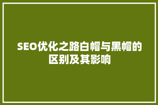 SEO优化之路白帽与黑帽的区别及其影响
