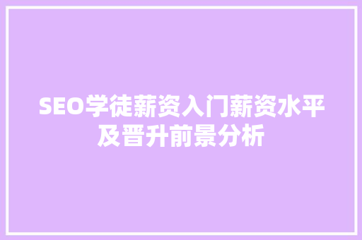 SEO学徒薪资入门薪资水平及晋升前景分析