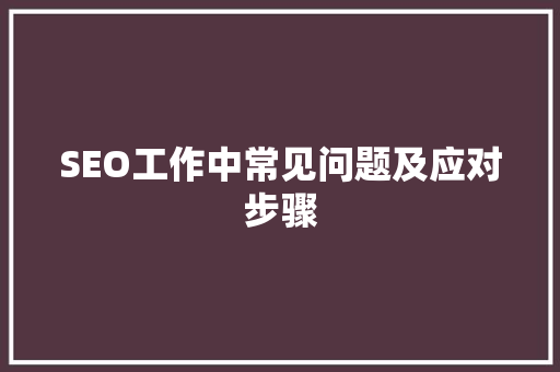 SEO工作中常见问题及应对步骤