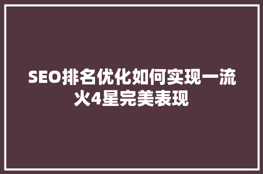 SEO排名优化如何实现一流火4星完美表现