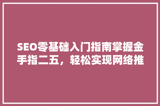 SEO零基础入门指南掌握金手指二五，轻松实现网络推广