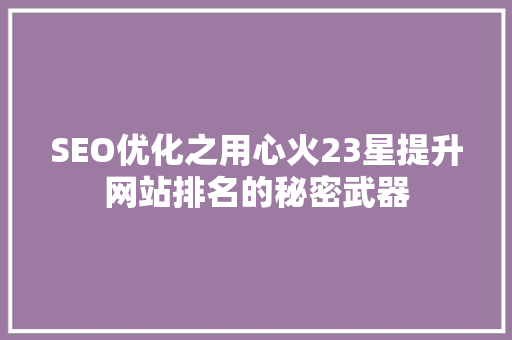 SEO优化之用心火23星提升网站排名的秘密武器