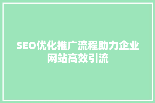 SEO优化推广流程助力企业网站高效引流