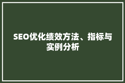 SEO优化绩效方法、指标与实例分析
