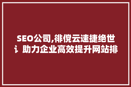 SEO公司,徘傥云速捷绝世讠助力企业高效提升网站排名与流量